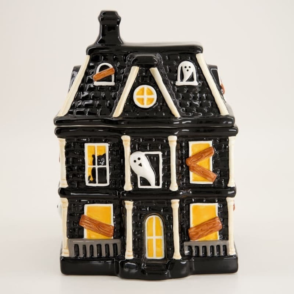 🏚️ Cracker Barrel Exclusive Haunted House Halloween Cookie Jar — Ceramic Black